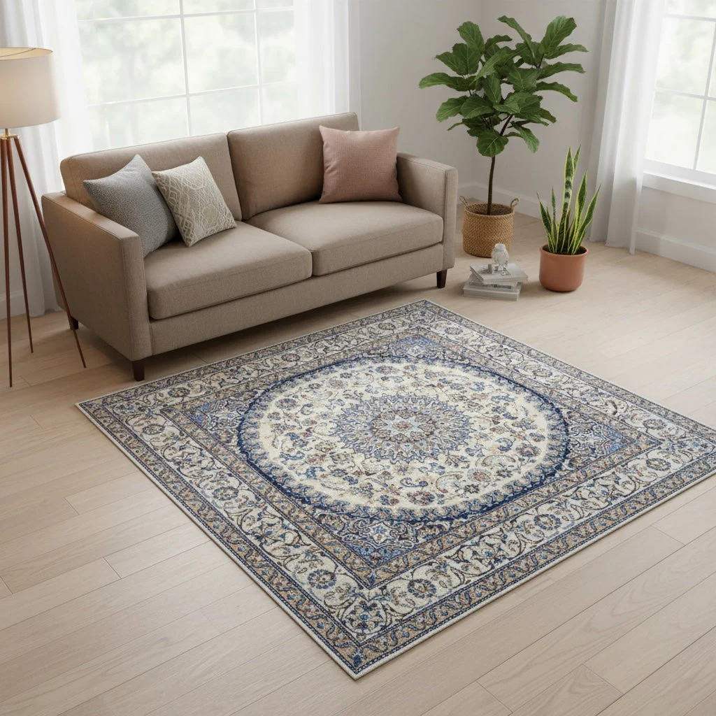 Nain Persian Rug 197 × 193 cm, Wool & Silk, hand-knotted