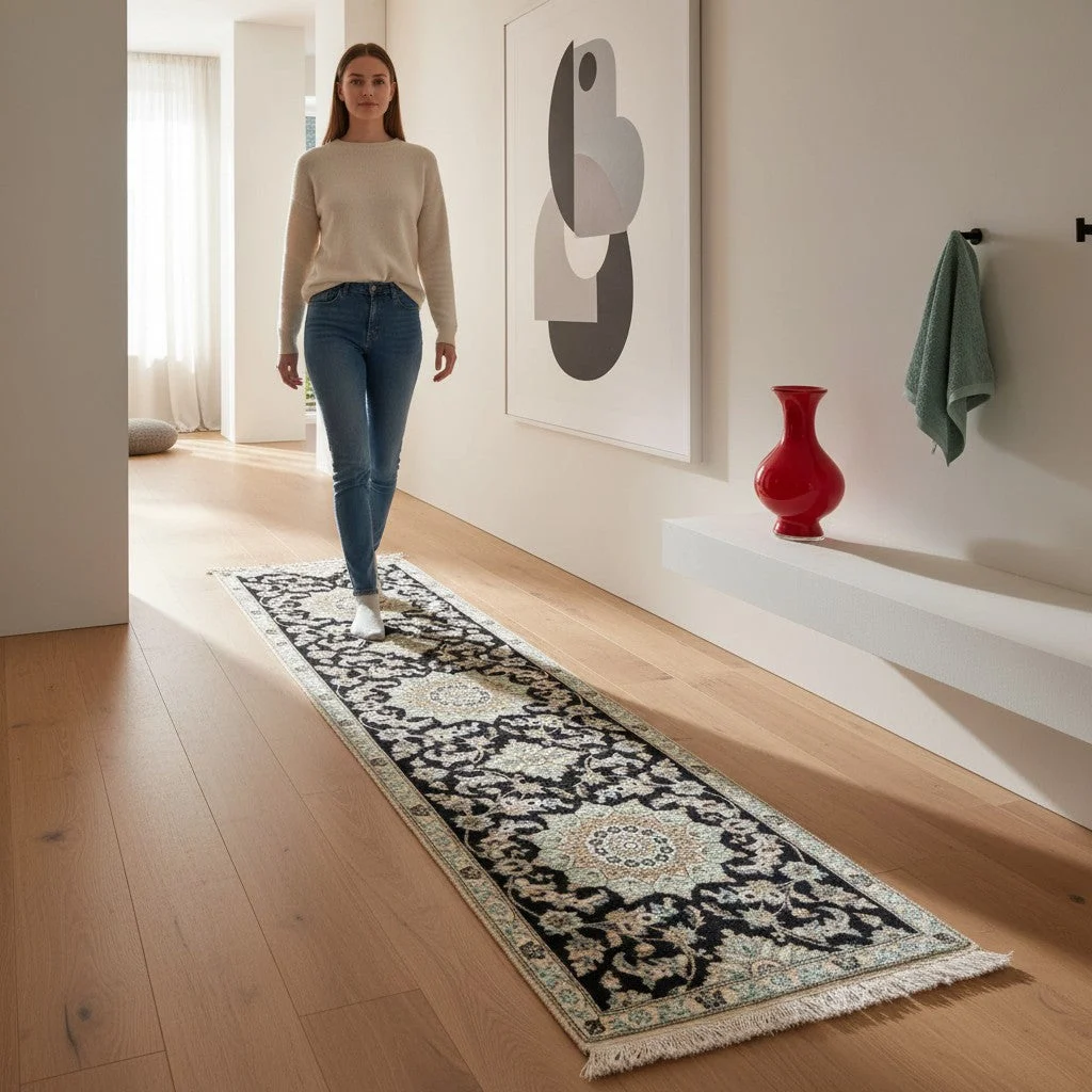 Nain Persian Rug 294 × 81 cm, Wool & Silk, hand-knotted