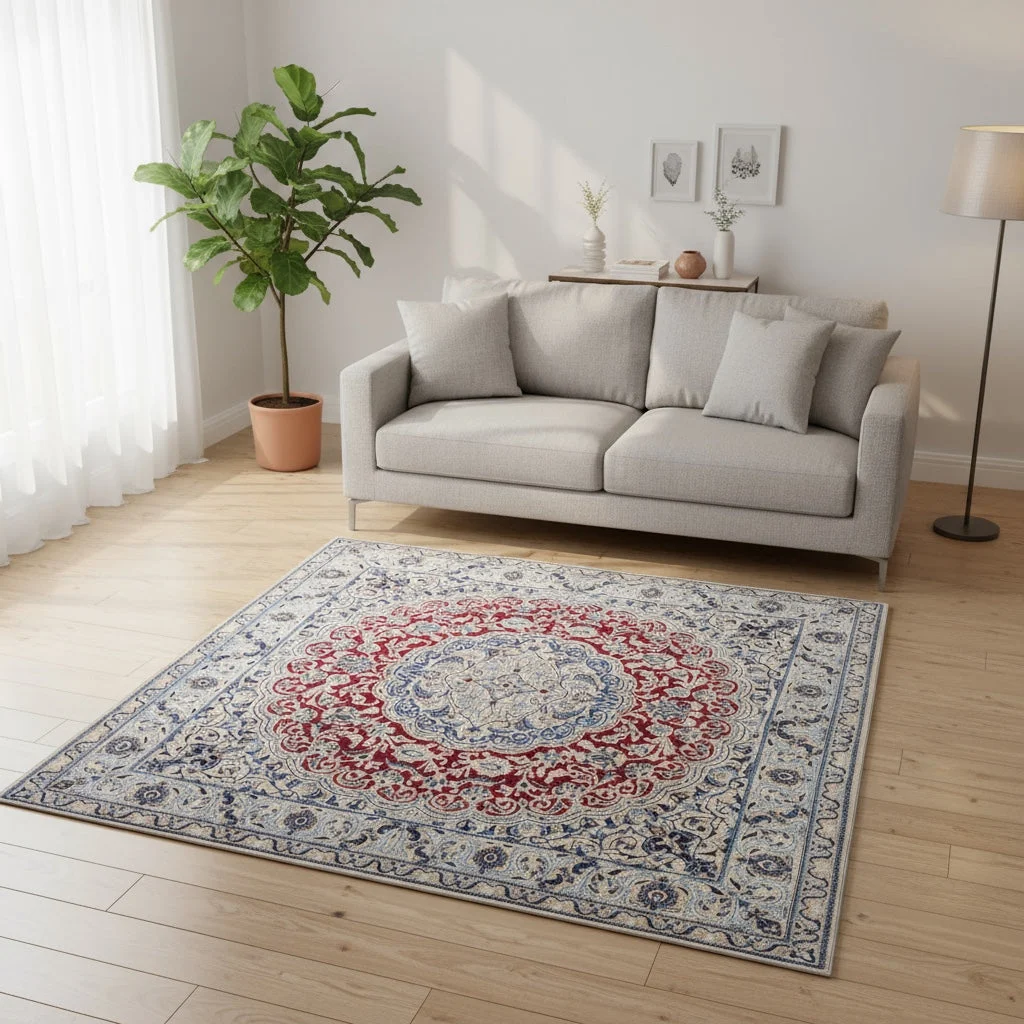 Hand-Knotted Wool Nain Persian Rug, 200 × 200 cm
