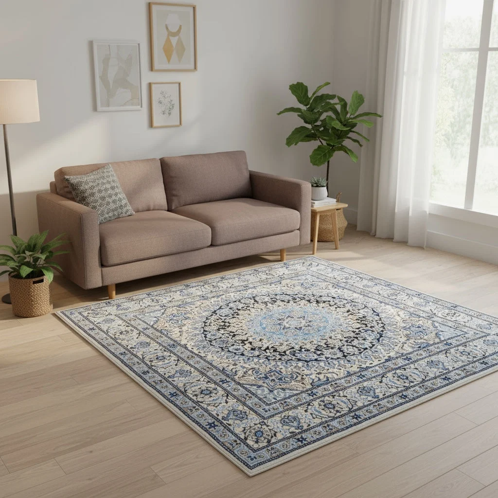 Nain Persian Rug — hand-knotted, 202 × 194 cm, Wool & Silk