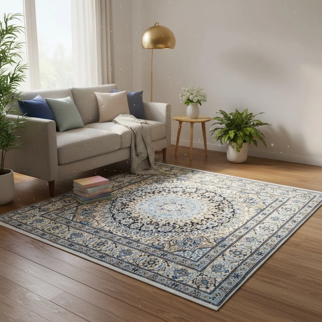 Nain Persian Rug — hand-knotted, 202 × 194 cm, Wool & Silk