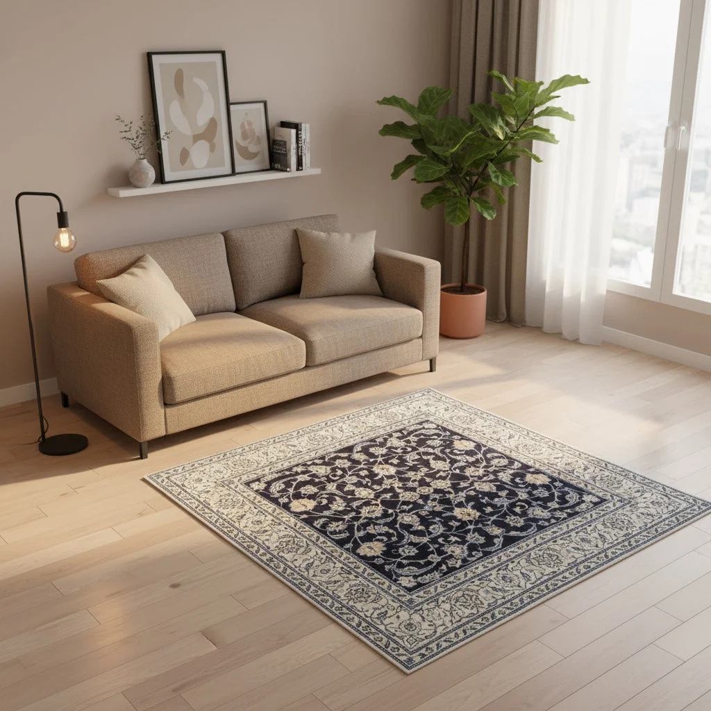 Hand-Knotted Wool & Silk Nain Persian Rug, 202 × 195 cm
