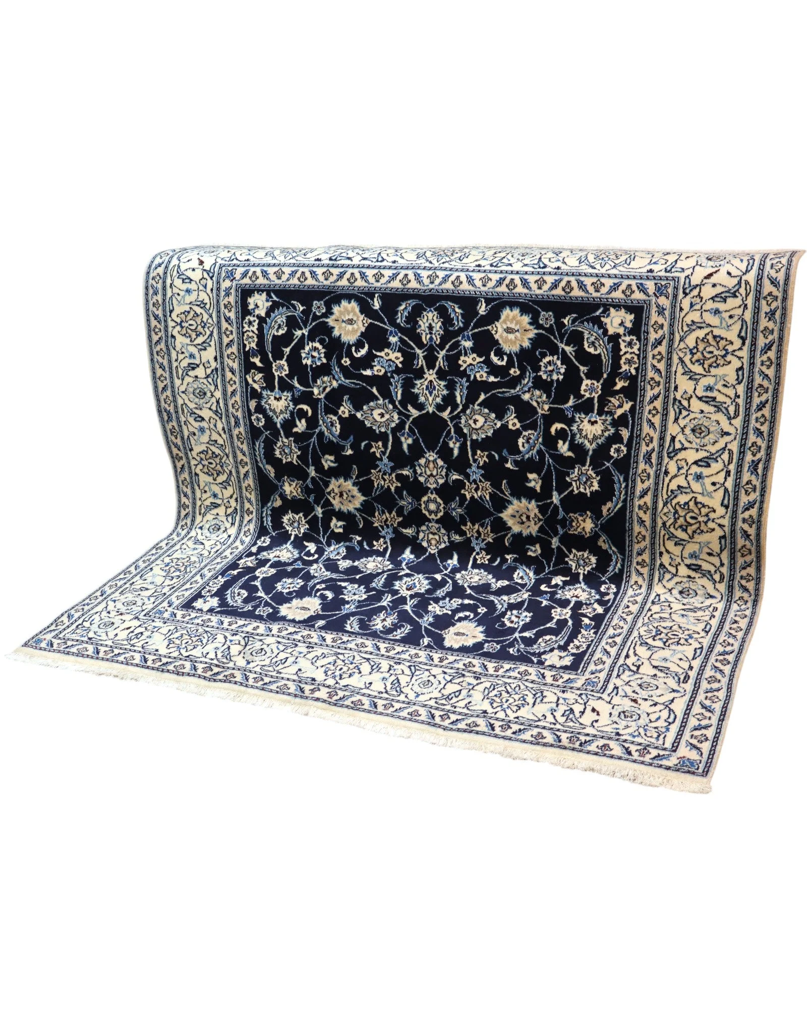 Hand-Knotted Wool & Silk Nain Persian Rug, 202 × 195 cm