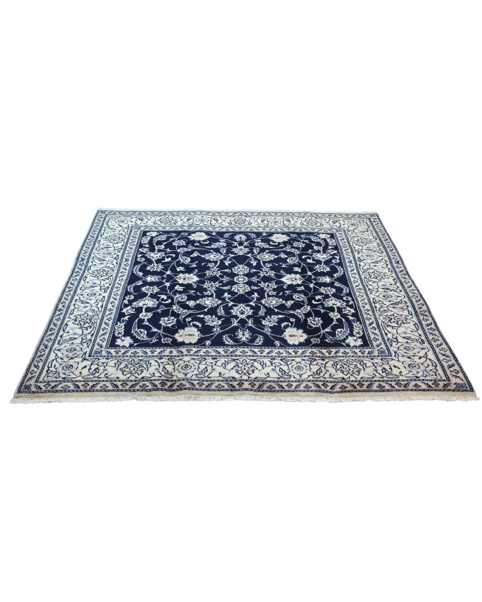 Hand-Knotted Wool & Silk Nain Persian Rug, 202 × 195 cm
