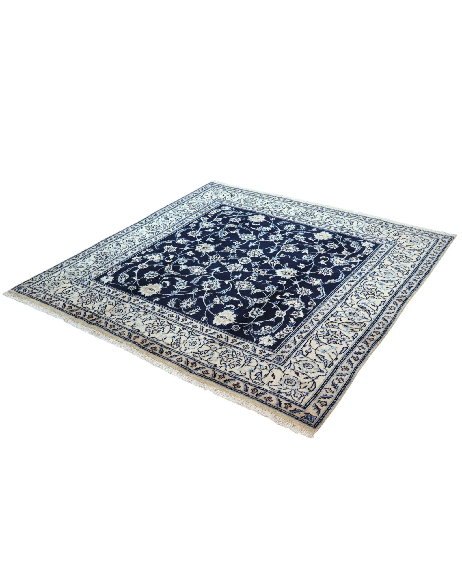 Hand-Knotted Wool & Silk Nain Persian Rug, 202 × 195 cm