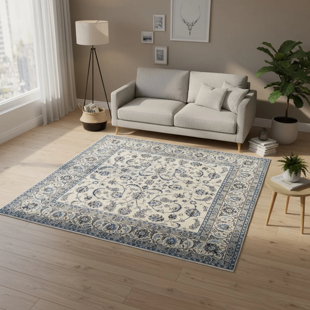 Hand-Knotted Wool & Silk Nain Persian Rug, 207 × 200 cm