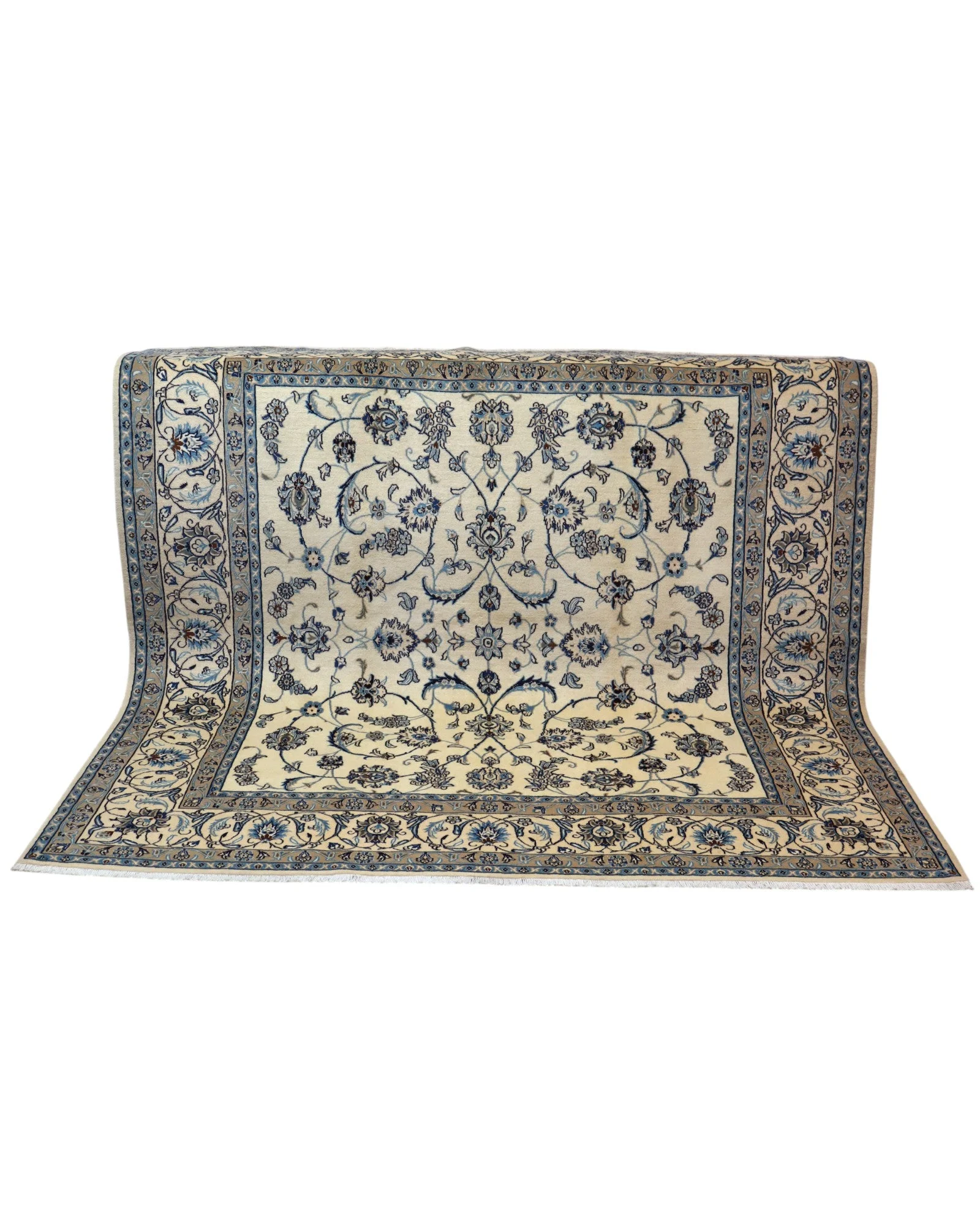 Hand-Knotted Wool & Silk Nain Persian Rug, 207 × 200 cm
