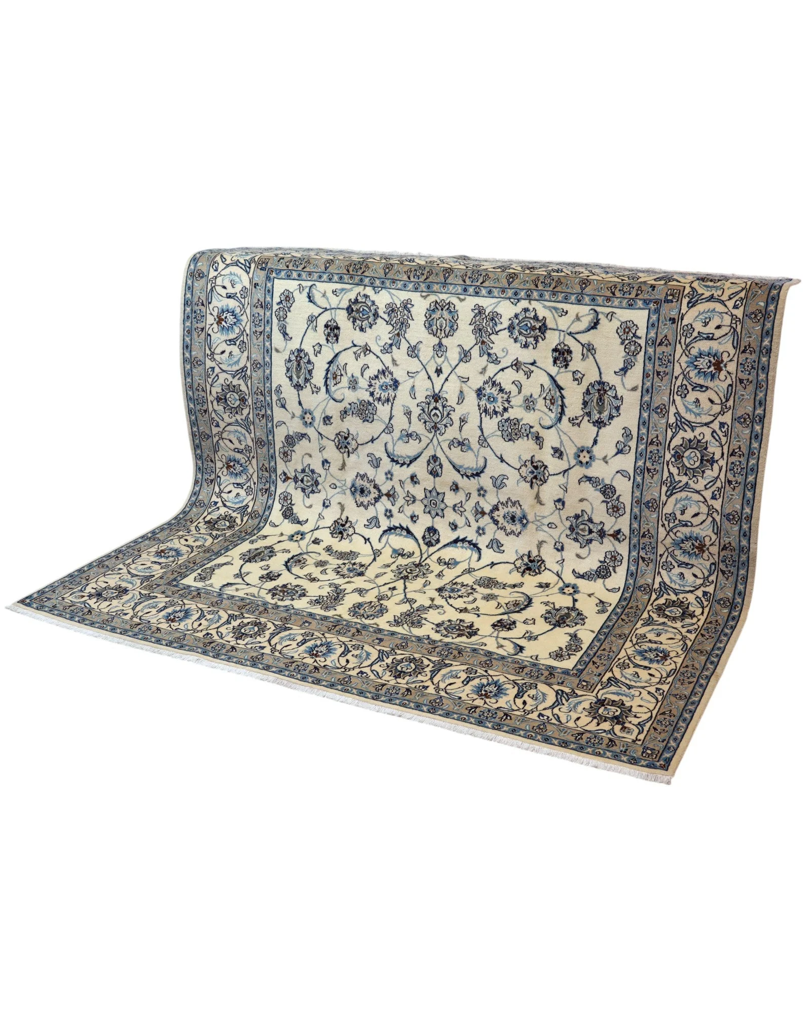 Hand-Knotted Wool & Silk Nain Persian Rug, 207 × 200 cm