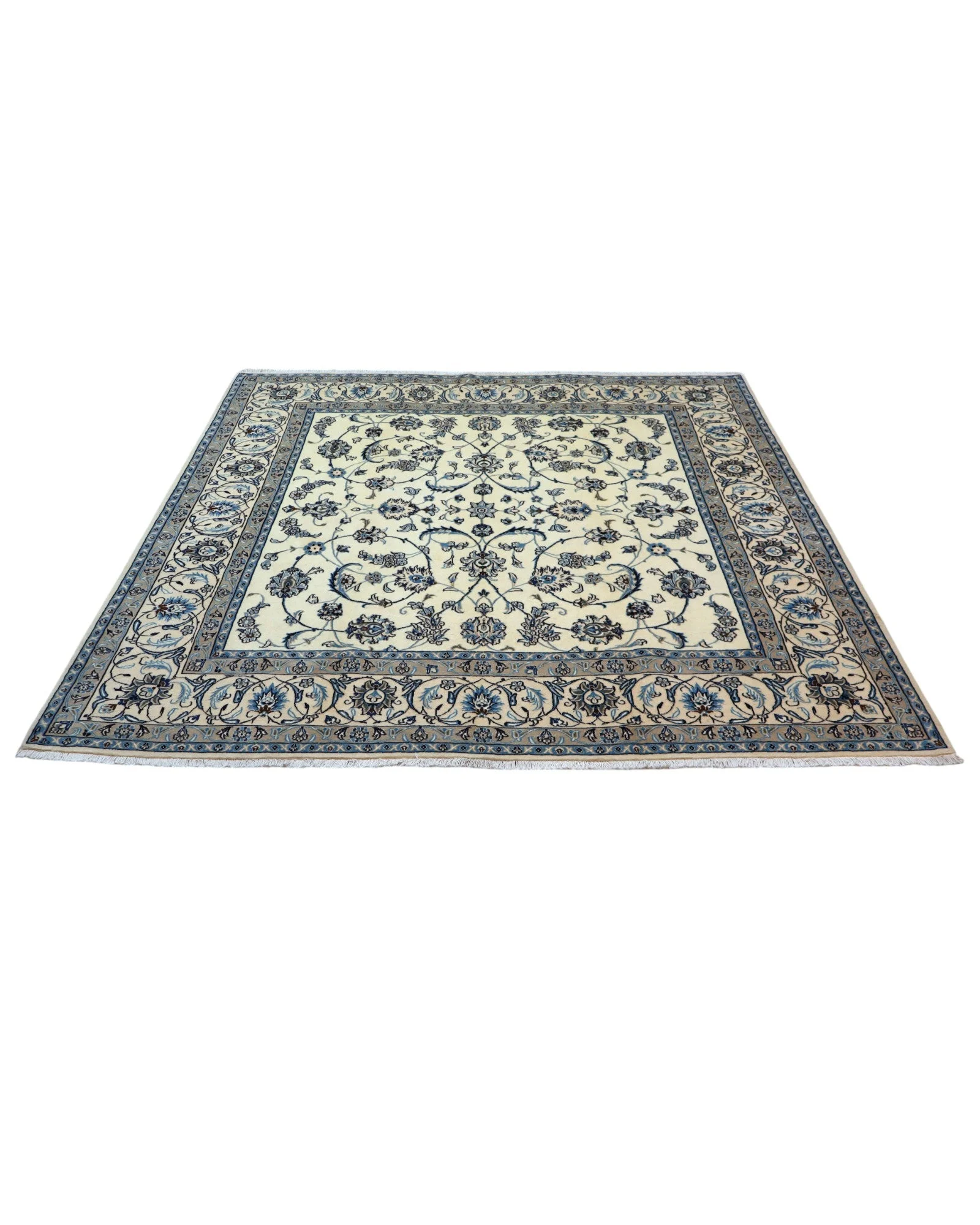 Hand-Knotted Wool & Silk Nain Persian Rug, 207 × 200 cm