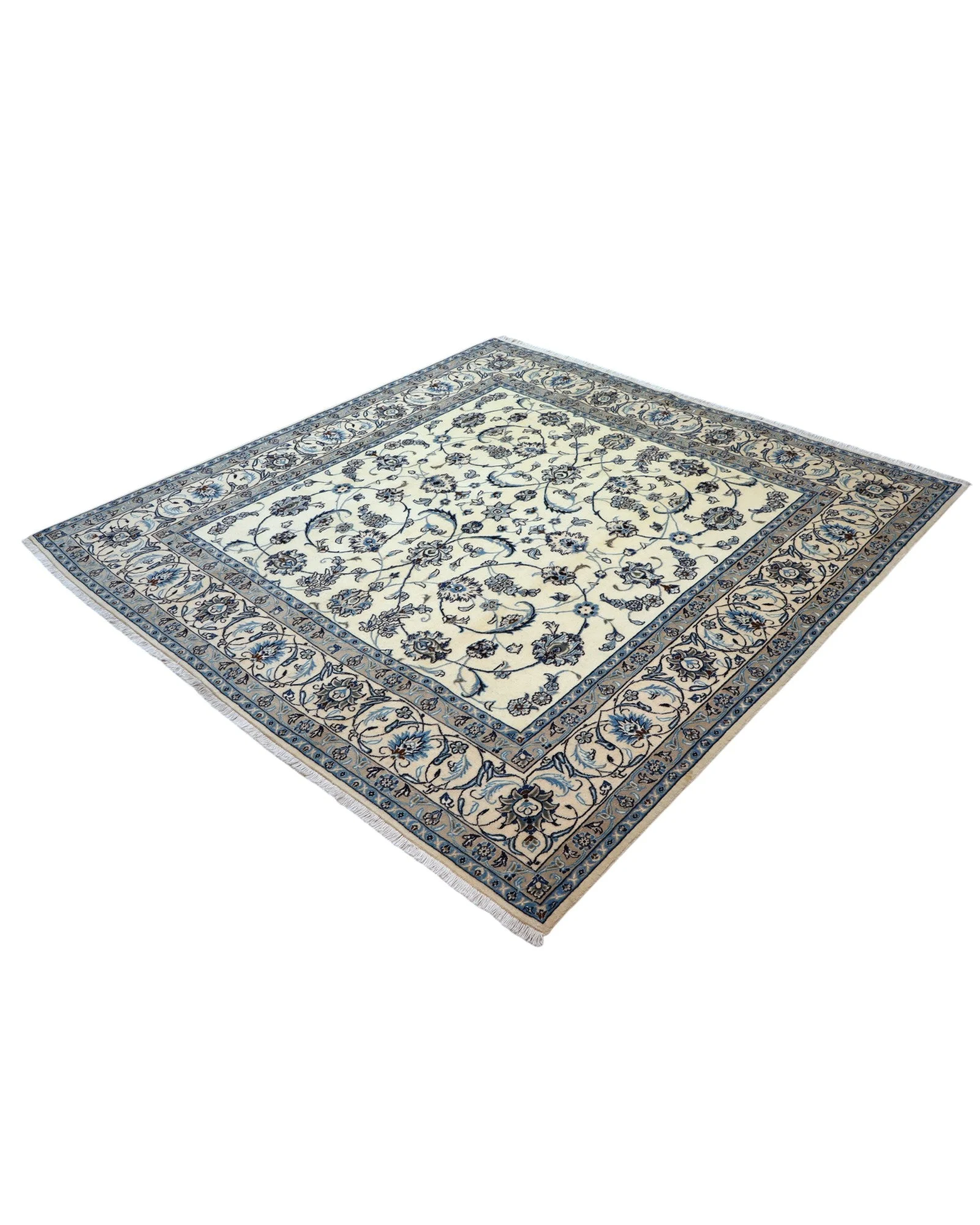 Hand-Knotted Wool & Silk Nain Persian Rug, 207 × 200 cm