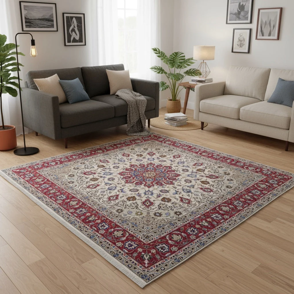 Hand-Knotted Wool & Silk Tabriz Persian Rug, 200 × 197 cm