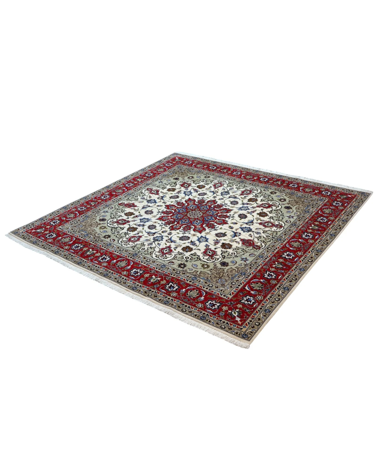 Hand-Knotted Wool & Silk Tabriz Persian Rug, 200 × 197 cm