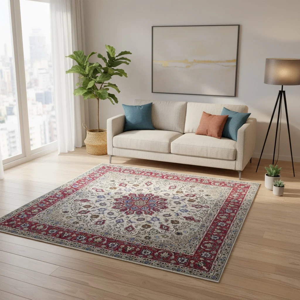 Hand-Knotted Wool & Silk Tabriz Persian Rug, 200 × 197 cm
