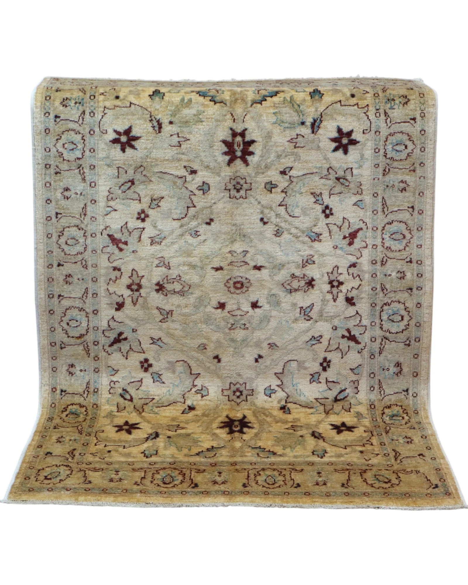 Hand-Knotted Wool Ziegler Afghan Rug, 182 × 125 cm