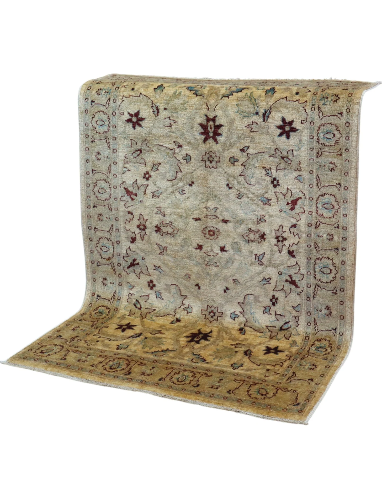 Hand-Knotted Wool Ziegler Afghan Rug, 182 × 125 cm