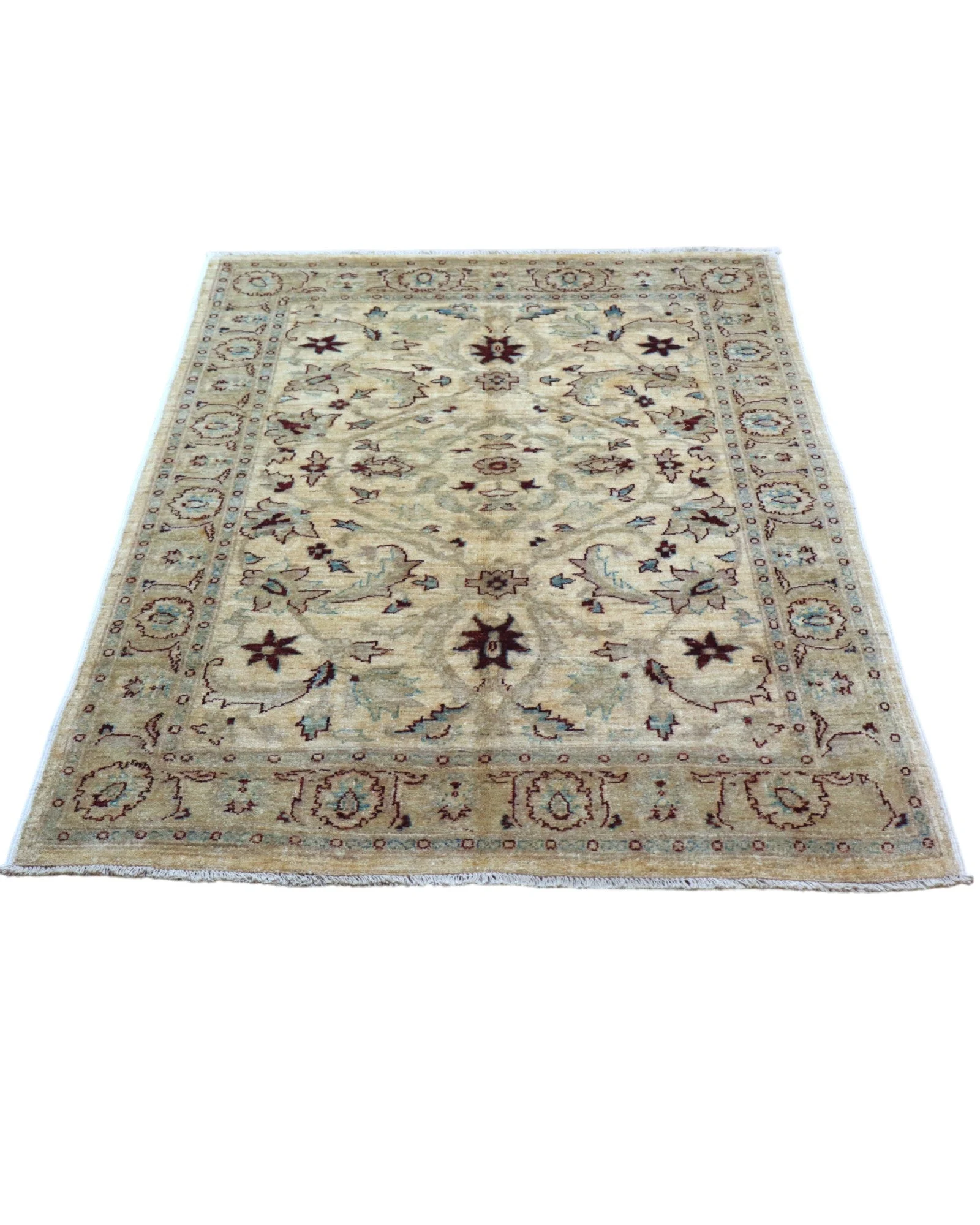 Hand-Knotted Wool Ziegler Afghan Rug, 182 × 125 cm