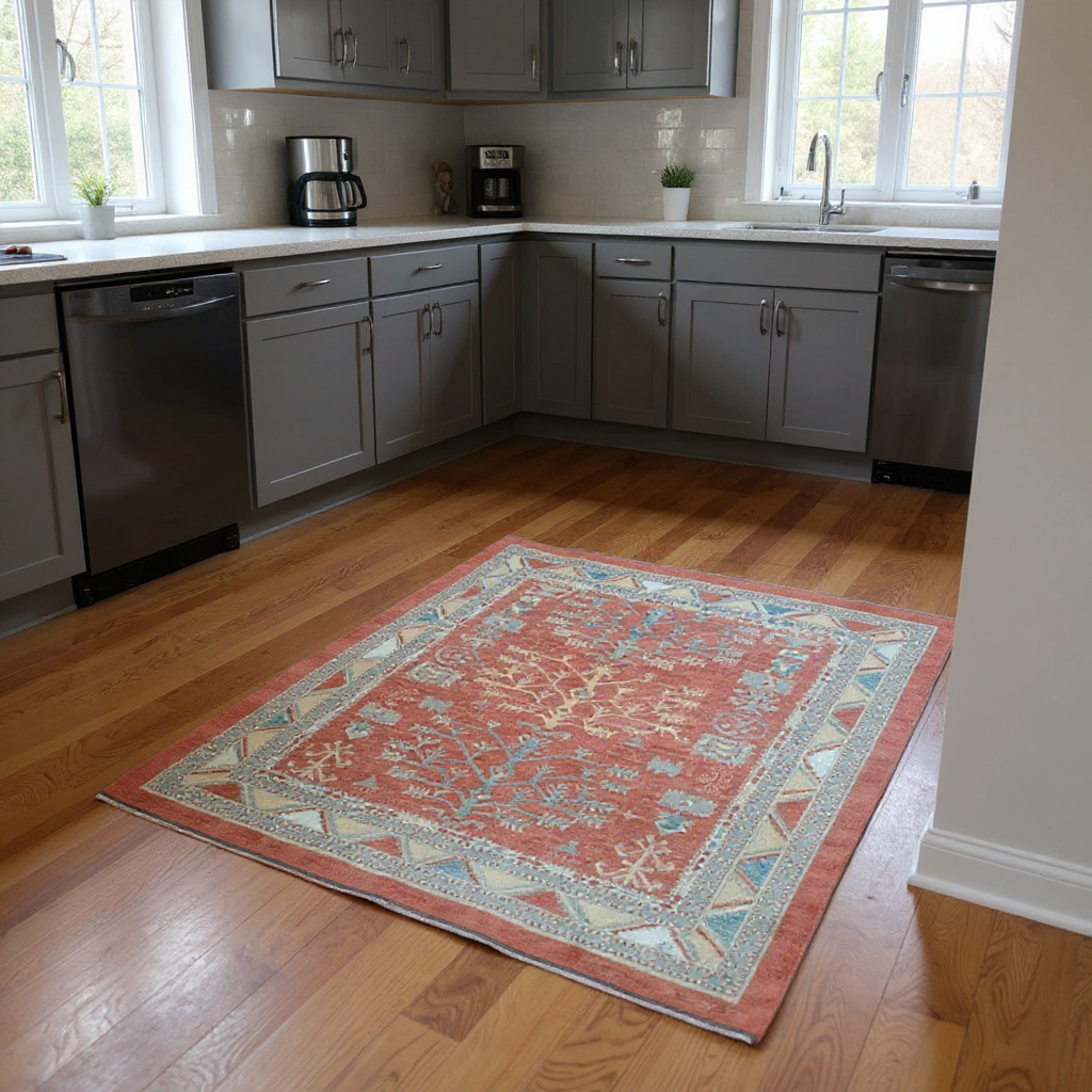Hand-Knotted Wool Ziegler Afghan Rug, 248 × 230 cm
