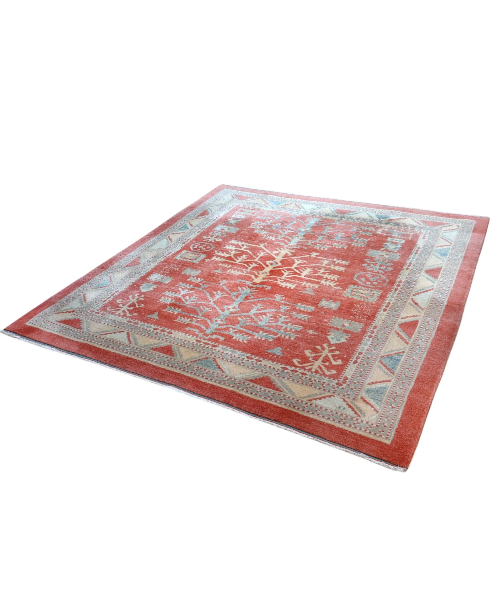 Hand-Knotted Wool Ziegler Afghan Rug, 248 × 230 cm