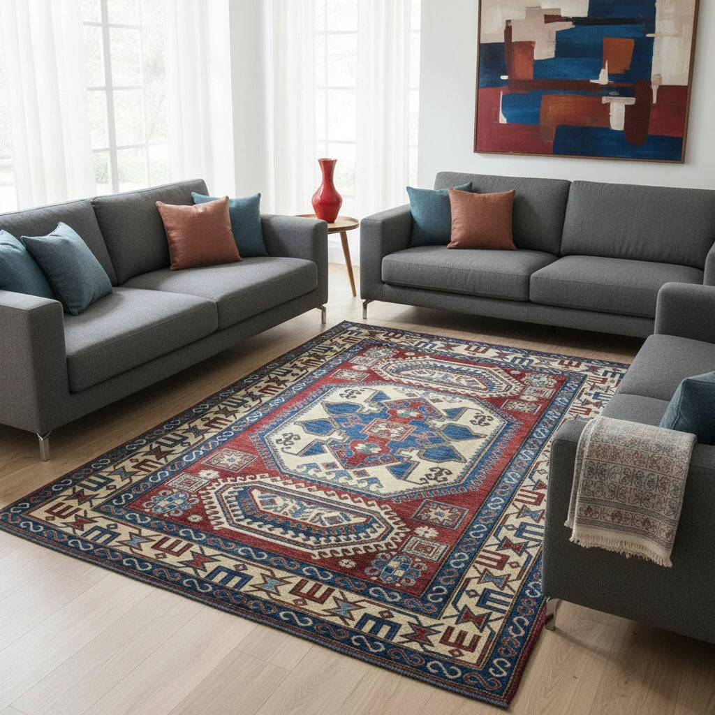 Hand-Knotted Wool Kazak Oriental Rug, 346 × 210 cm