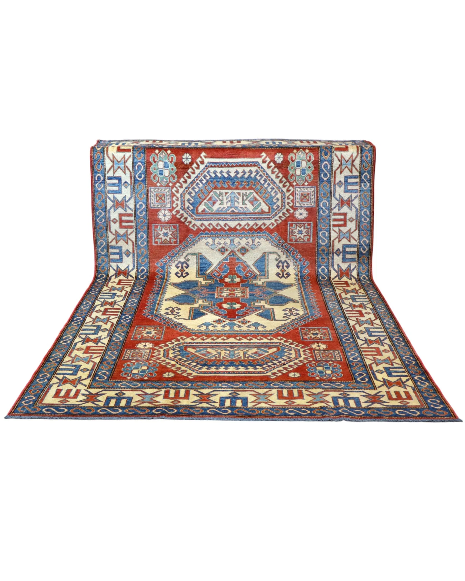 Hand-Knotted Wool Kazak Oriental Rug, 346 × 210 cm