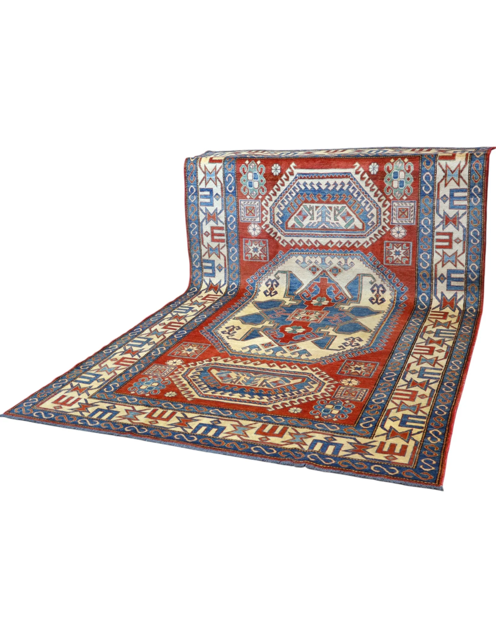 Hand-Knotted Wool Kazak Oriental Rug, 346 × 210 cm