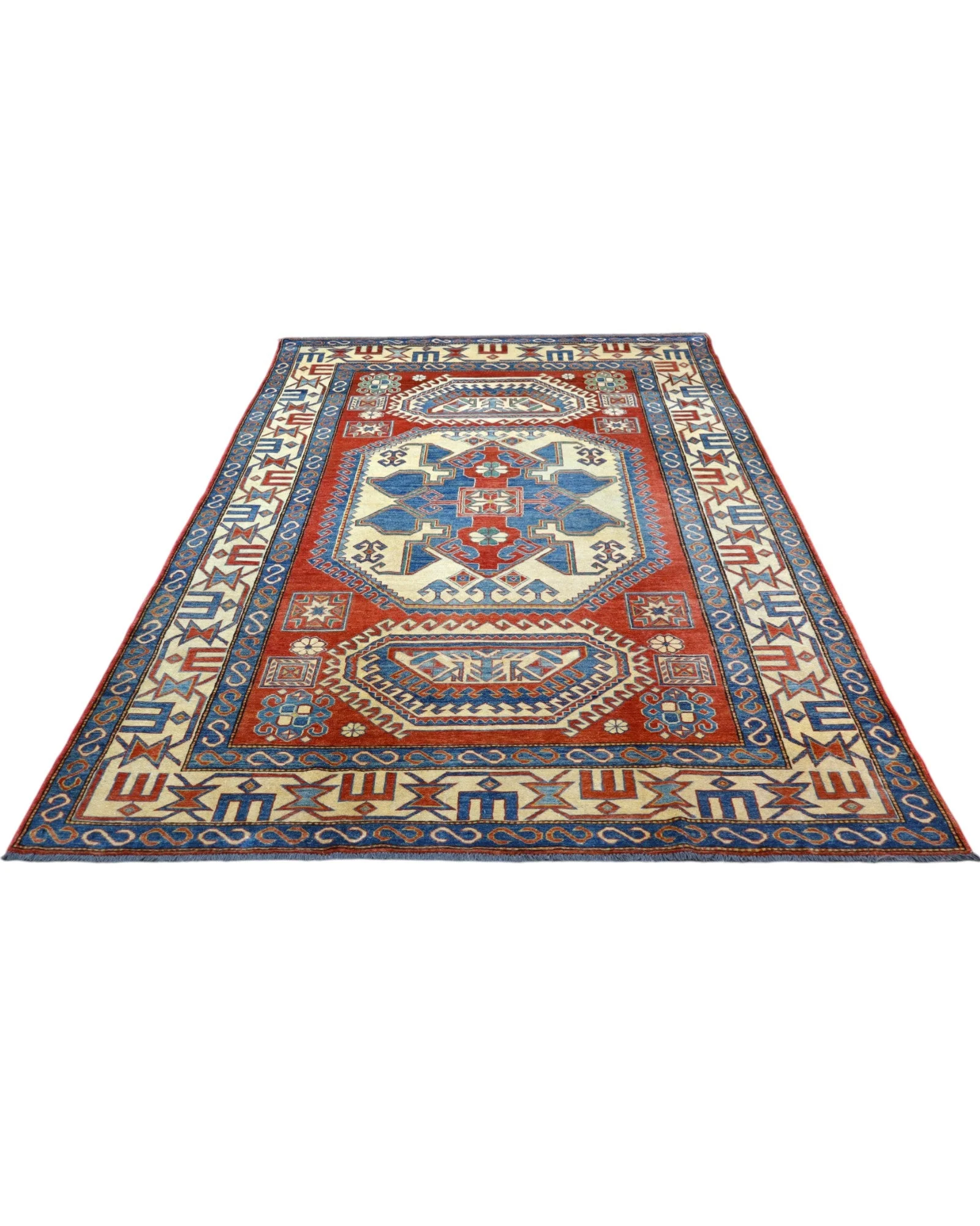 Hand-Knotted Wool Kazak Oriental Rug, 346 × 210 cm