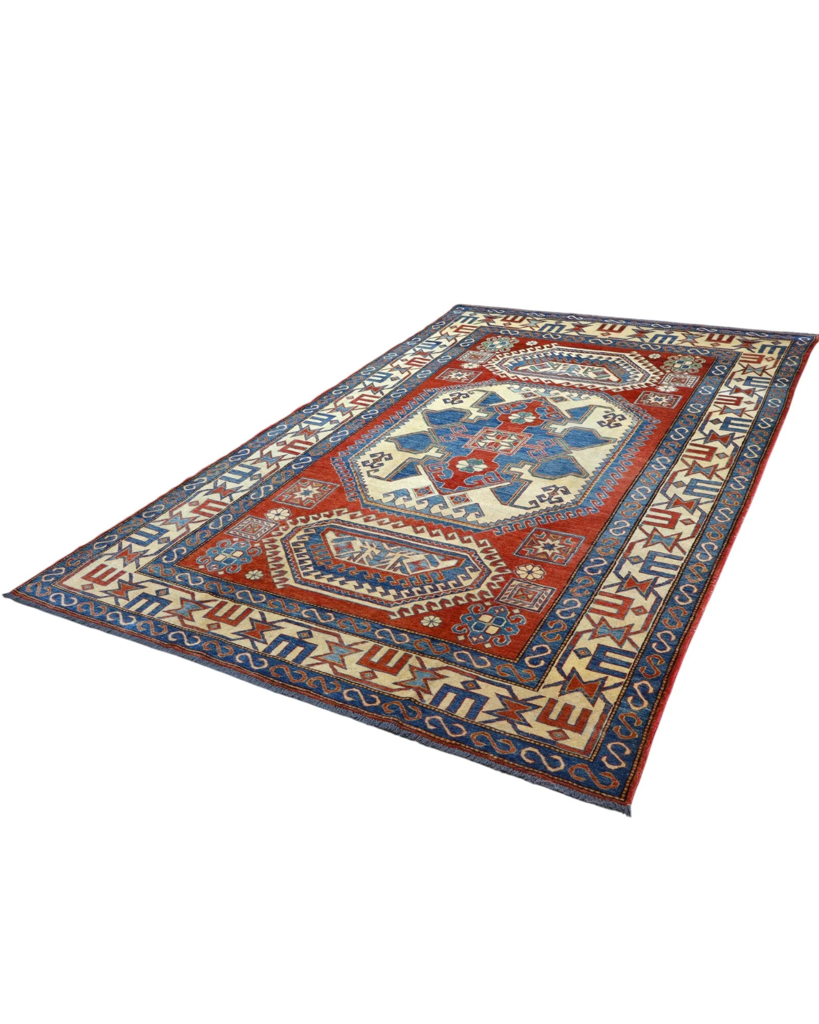 Hand-Knotted Wool Kazak Oriental Rug, 346 × 210 cm