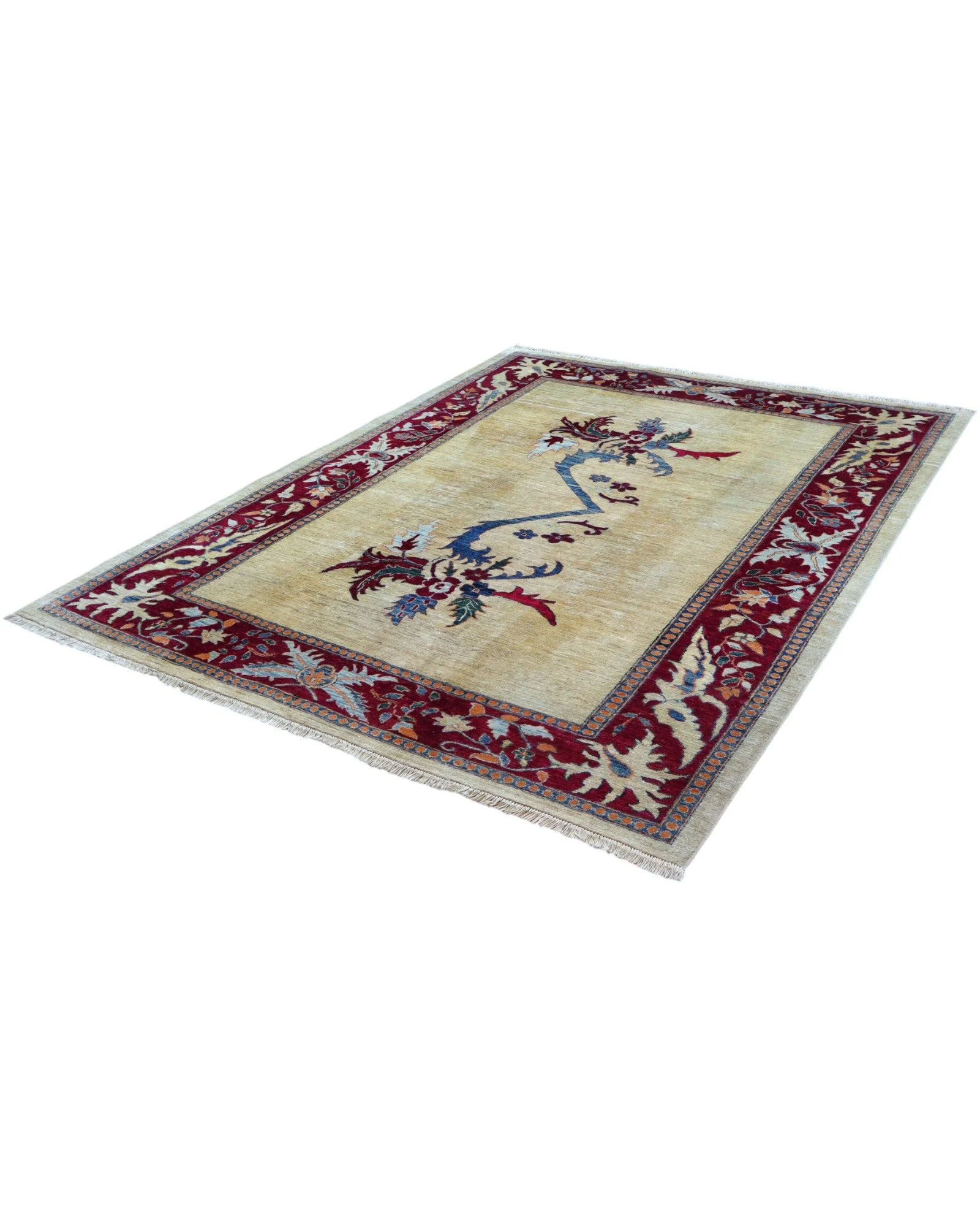 Hand-Knotted Wool Kazak Afghan Rug, 232 × 180 cm