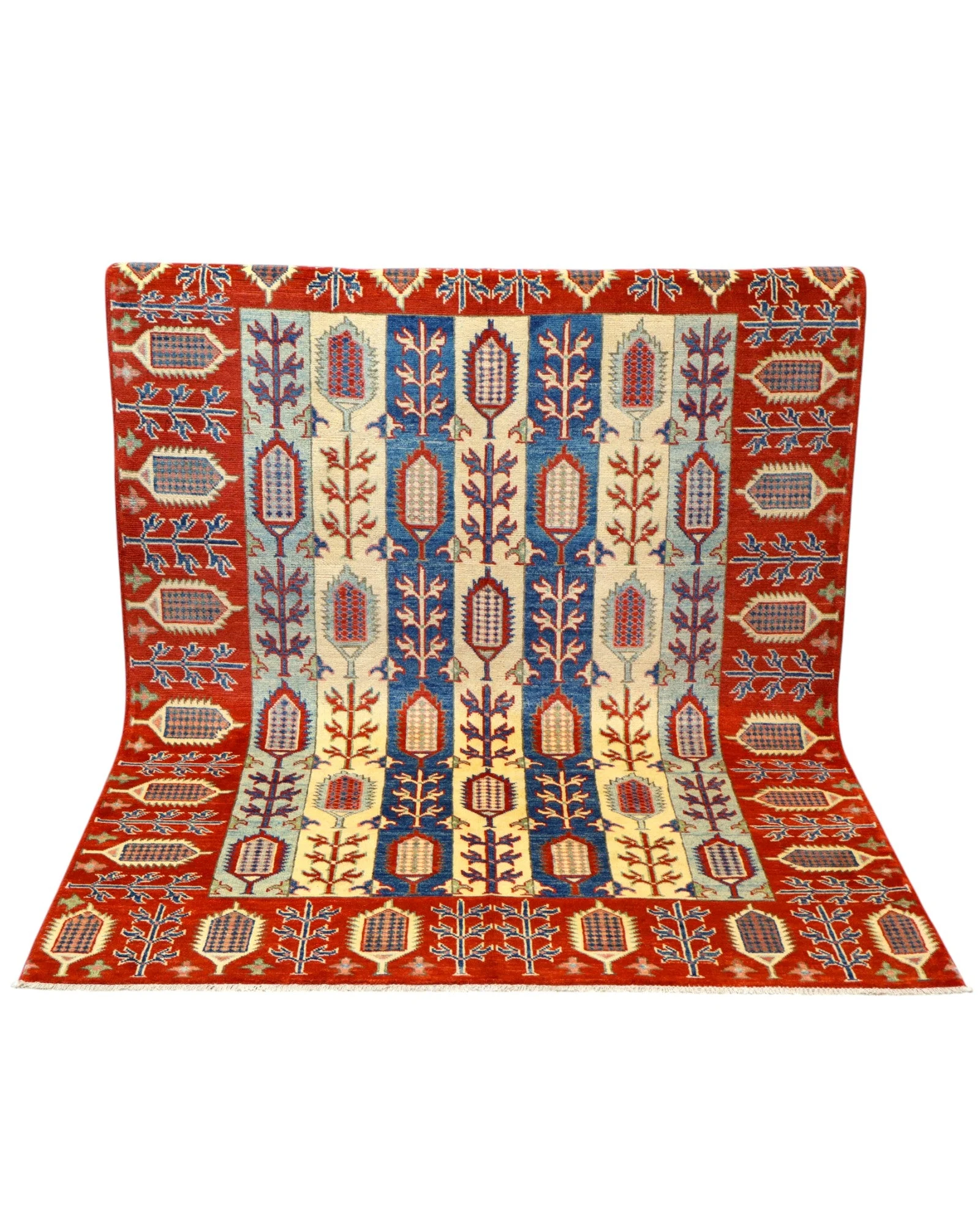 Hand-Knotted Wool Kazak Afghan Rug, 214 × 156 cm
