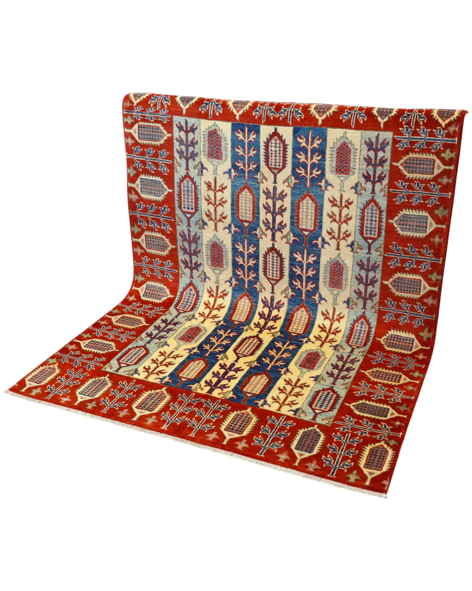 Hand-Knotted Wool Kazak Afghan Rug, 214 × 156 cm