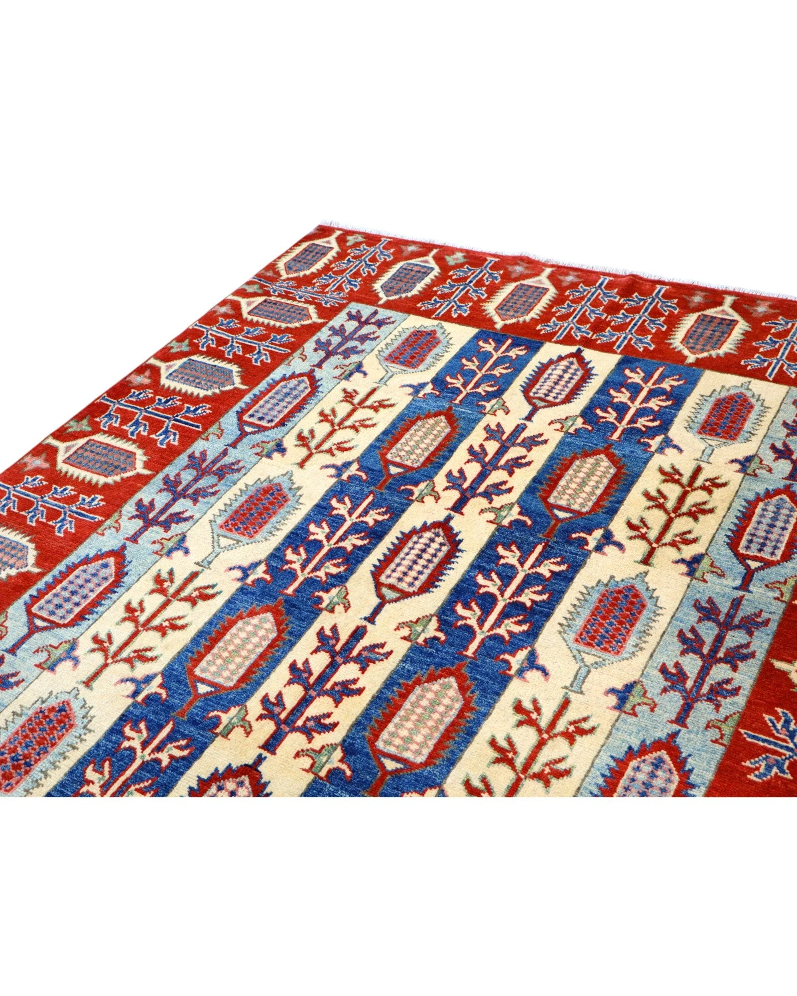 Hand-Knotted Wool Kazak Afghan Rug, 214 × 156 cm