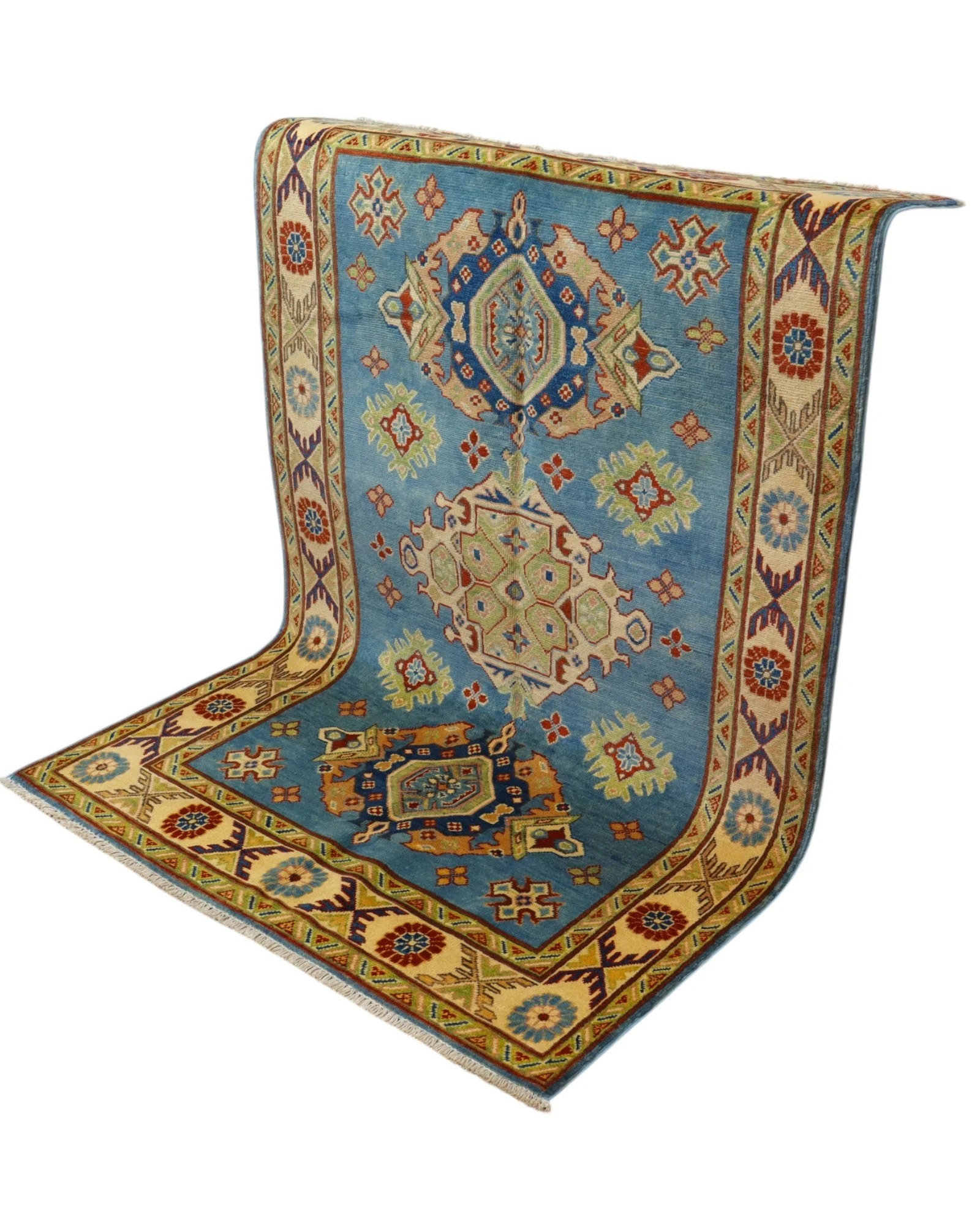 Kazak Afghan Rug — hand-knotted, 186 × 122 cm, Wool