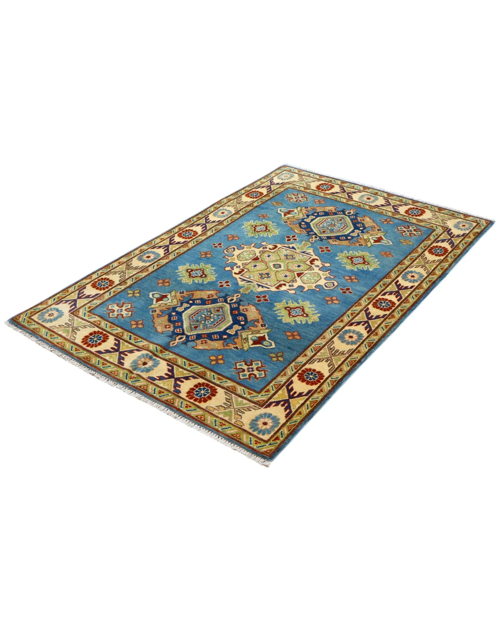 Kazak Afghan Rug — hand-knotted, 186 × 122 cm, Wool