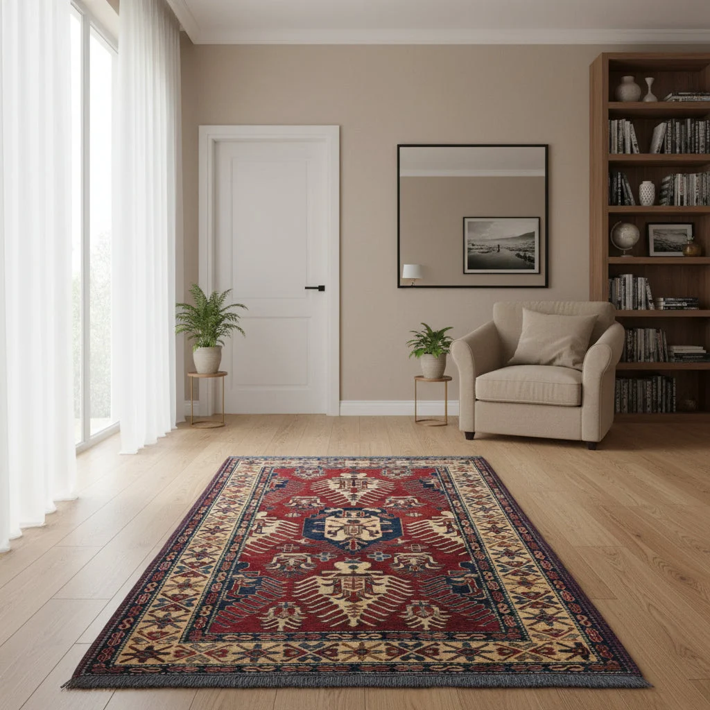 Kazak Afghan Rug — hand-knotted, 173 × 120 cm, Wool