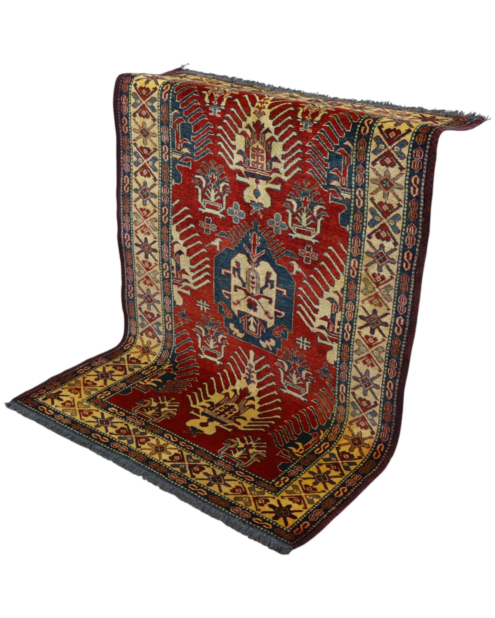 Kazak Afghan Rug — hand-knotted, 173 × 120 cm, Wool