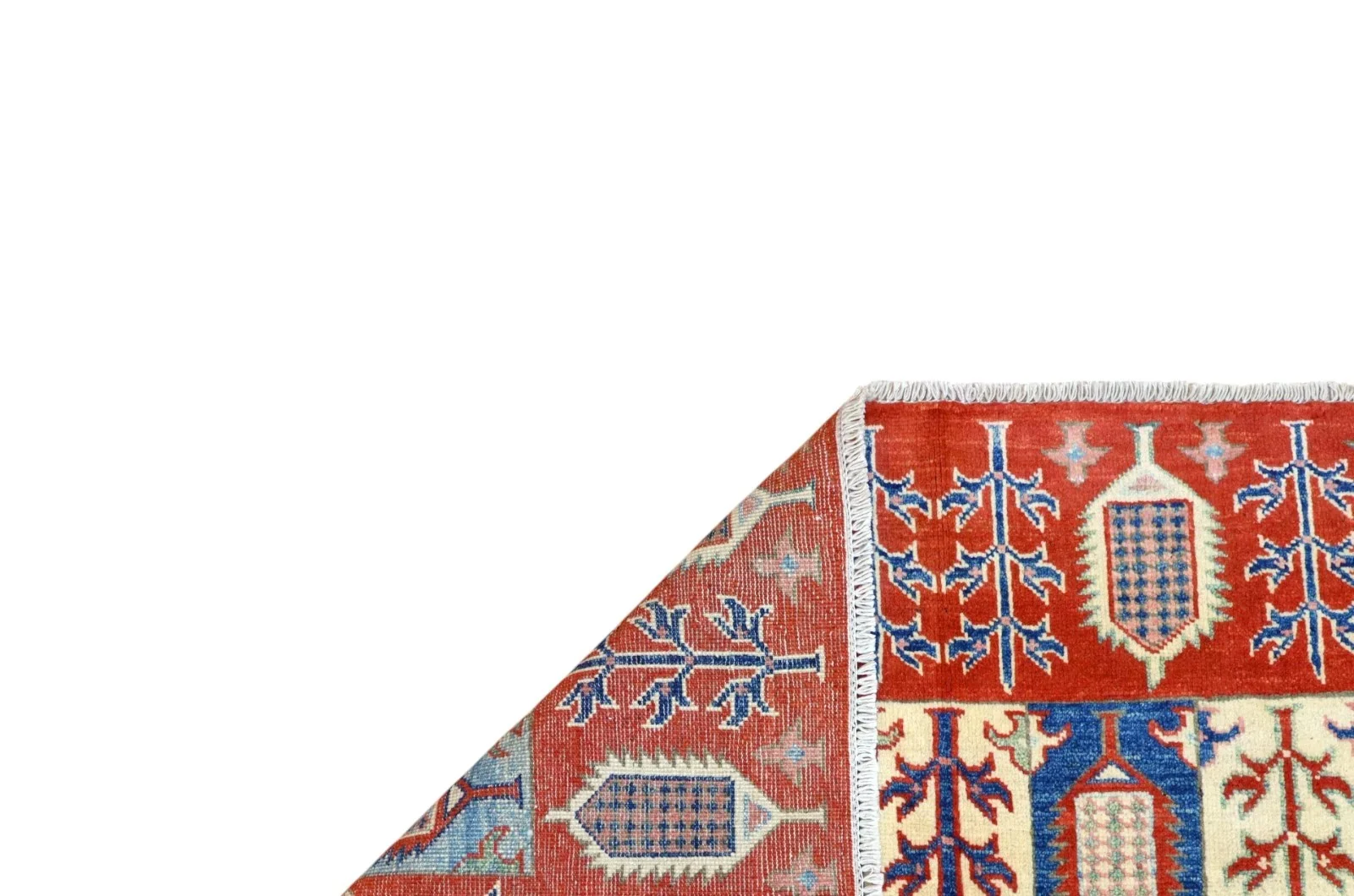 Hand-Knotted Wool Kazak Afghan Rug, 214 × 156 cm