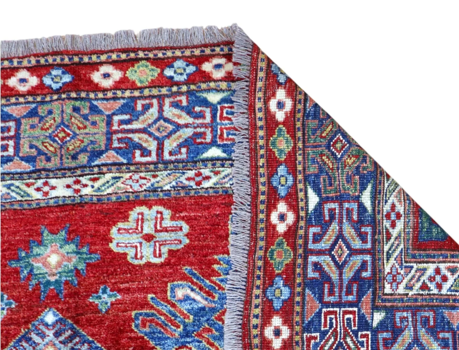 Hand-Knotted Wool Kazak Afghan Rug, 212 × 185 cm