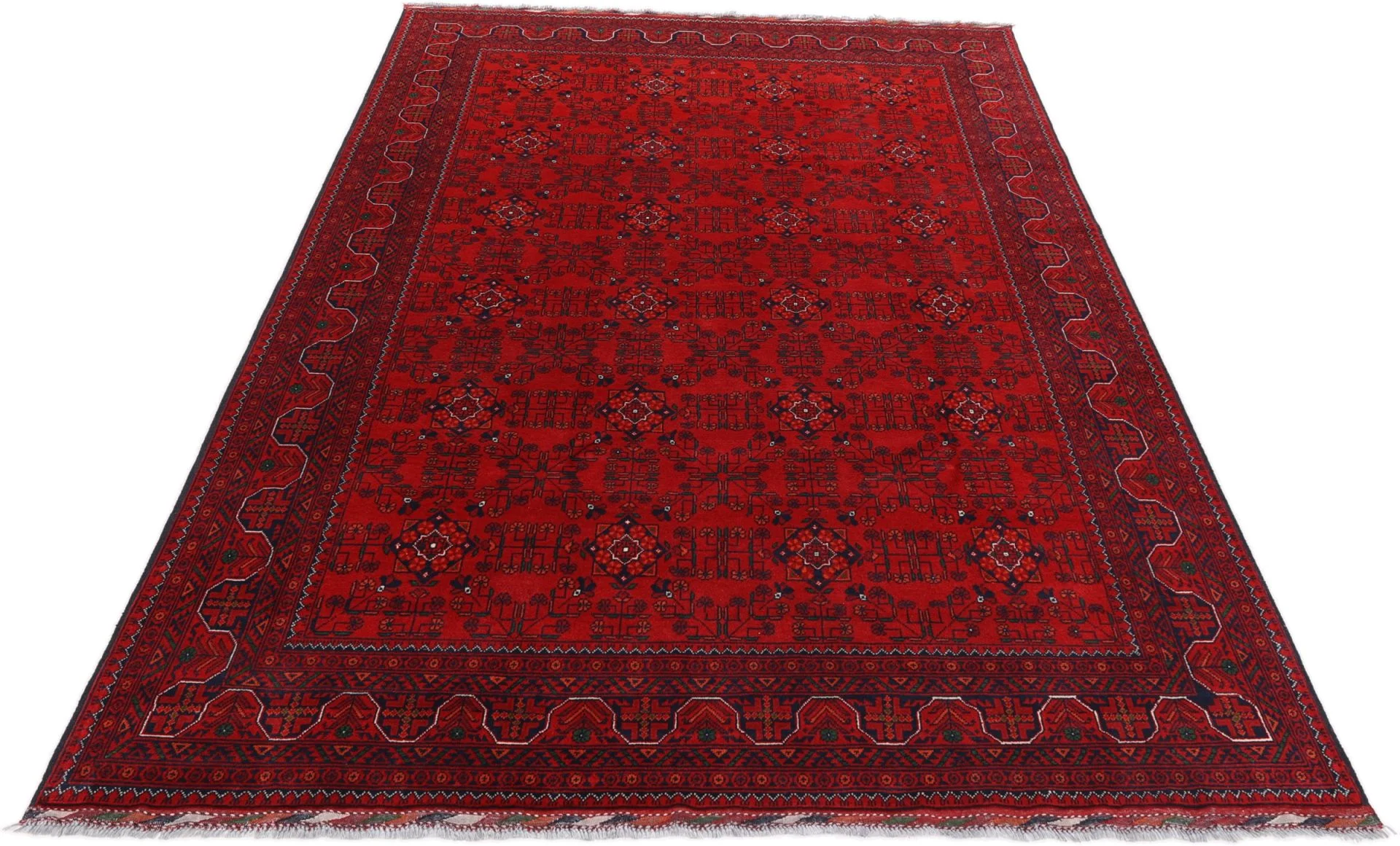Hand-Knotted Wool Afghan Rug, 200 × 292 cm