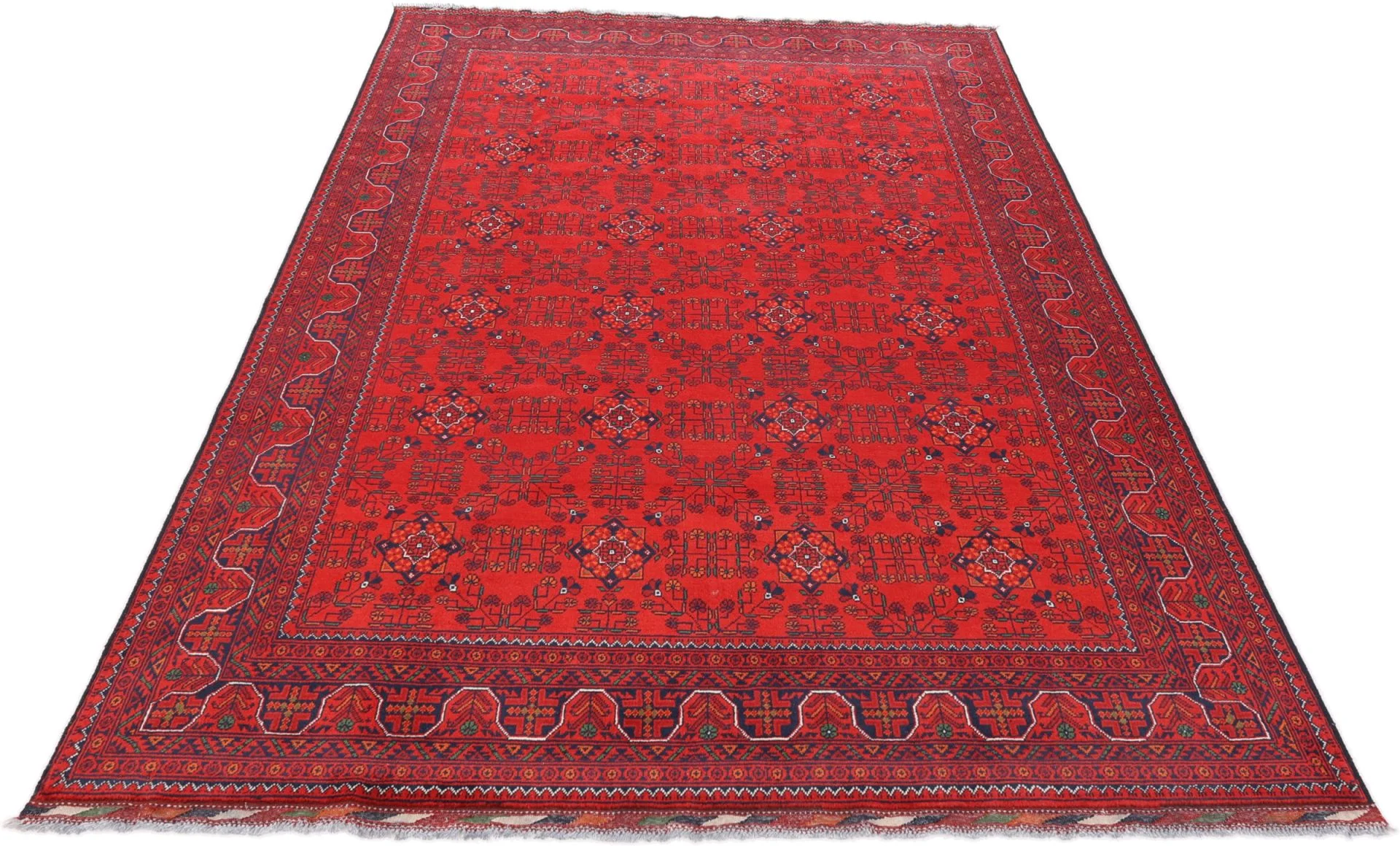 Hand-Knotted Wool Afghan Rug, 200 × 292 cm