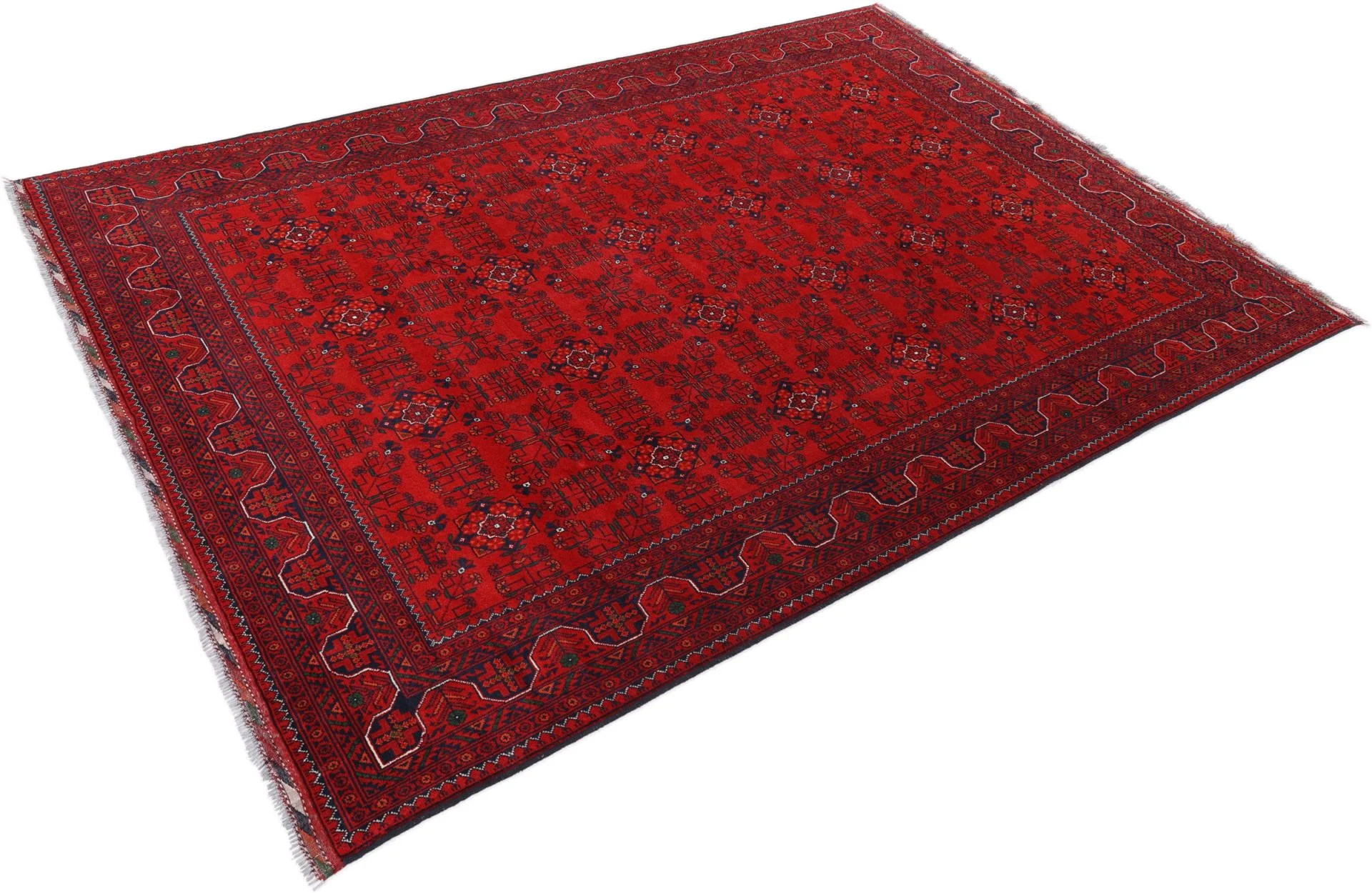 Hand-Knotted Wool Afghan Rug, 200 × 292 cm