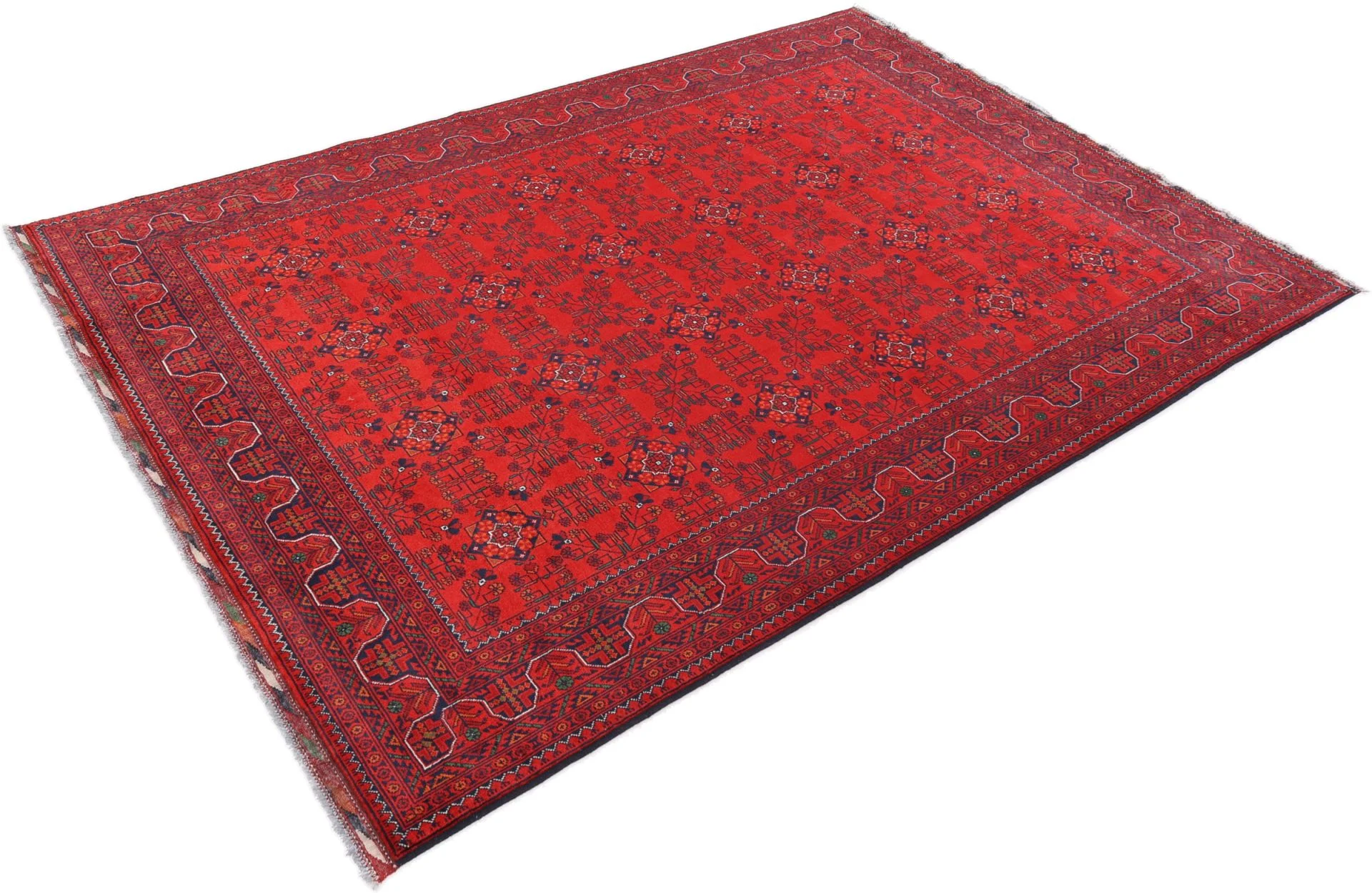 Hand-Knotted Wool Afghan Rug, 200 × 292 cm