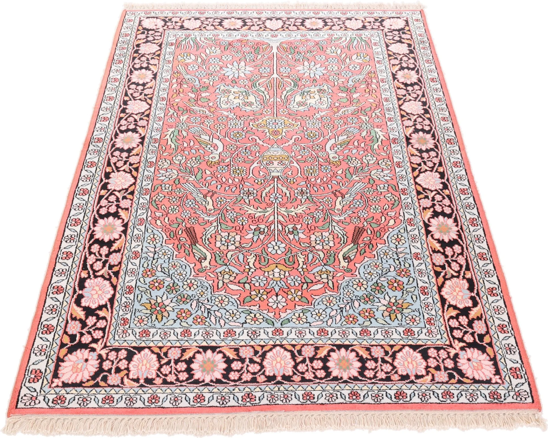 Hand-Knotted Wool Indian Rug, 184 × 120 cm