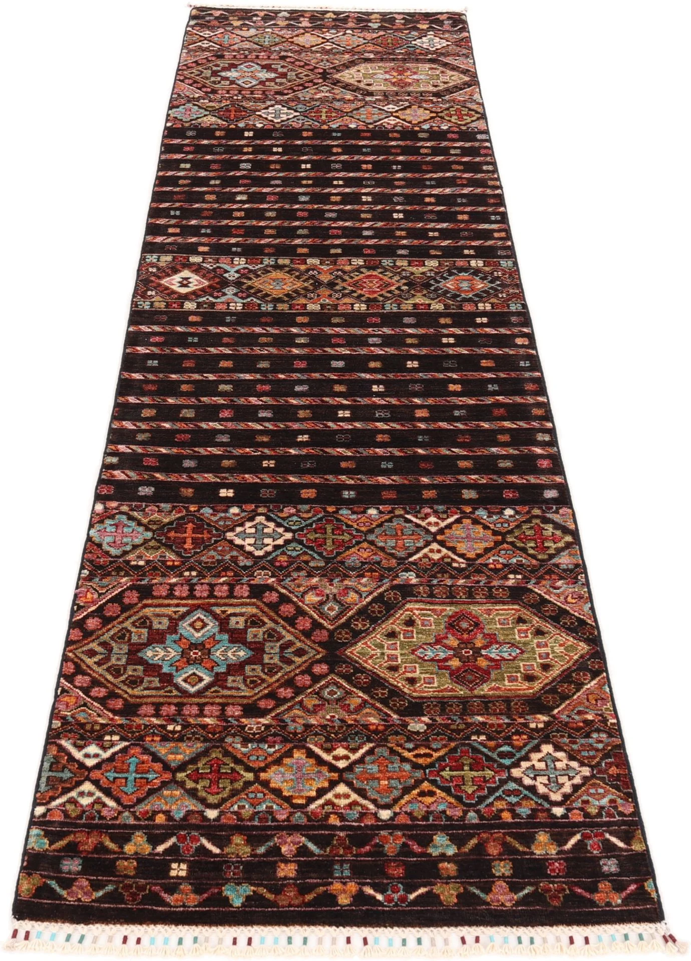 Hand-Knotted Wool Samarkand Afghan Rug, 84 × 311 cm