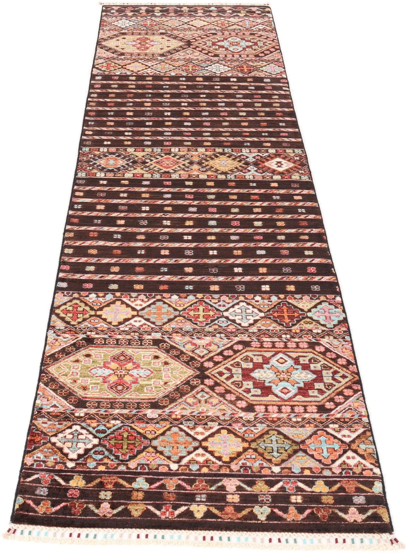 Hand-Knotted Wool Samarkand Afghan Rug, 84 × 311 cm
