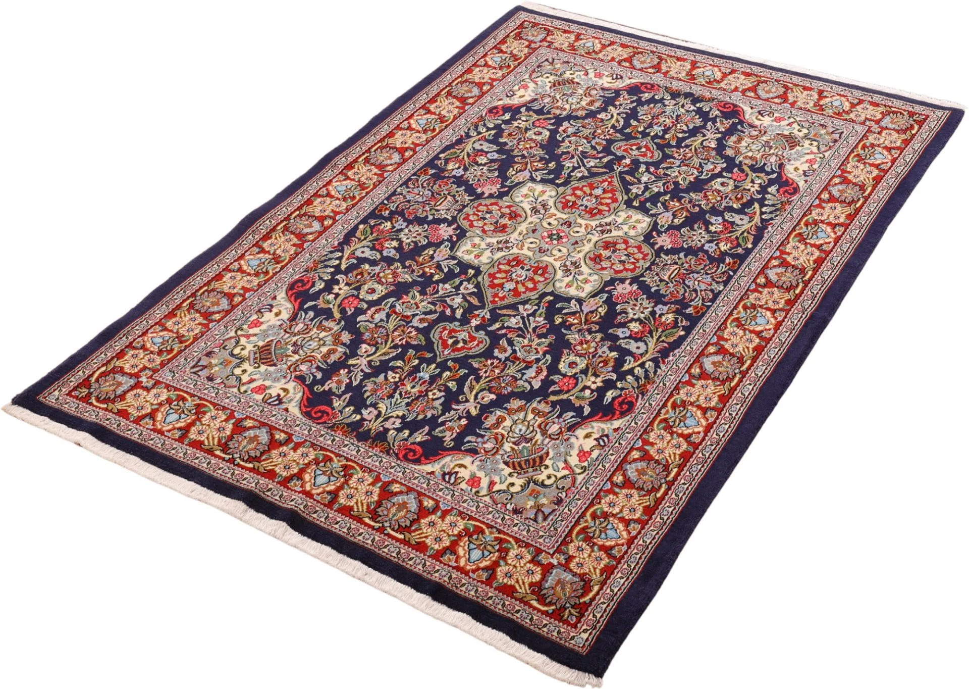 Hand-Knotted Wool Qom Persian Rug, 136 × 212 cm