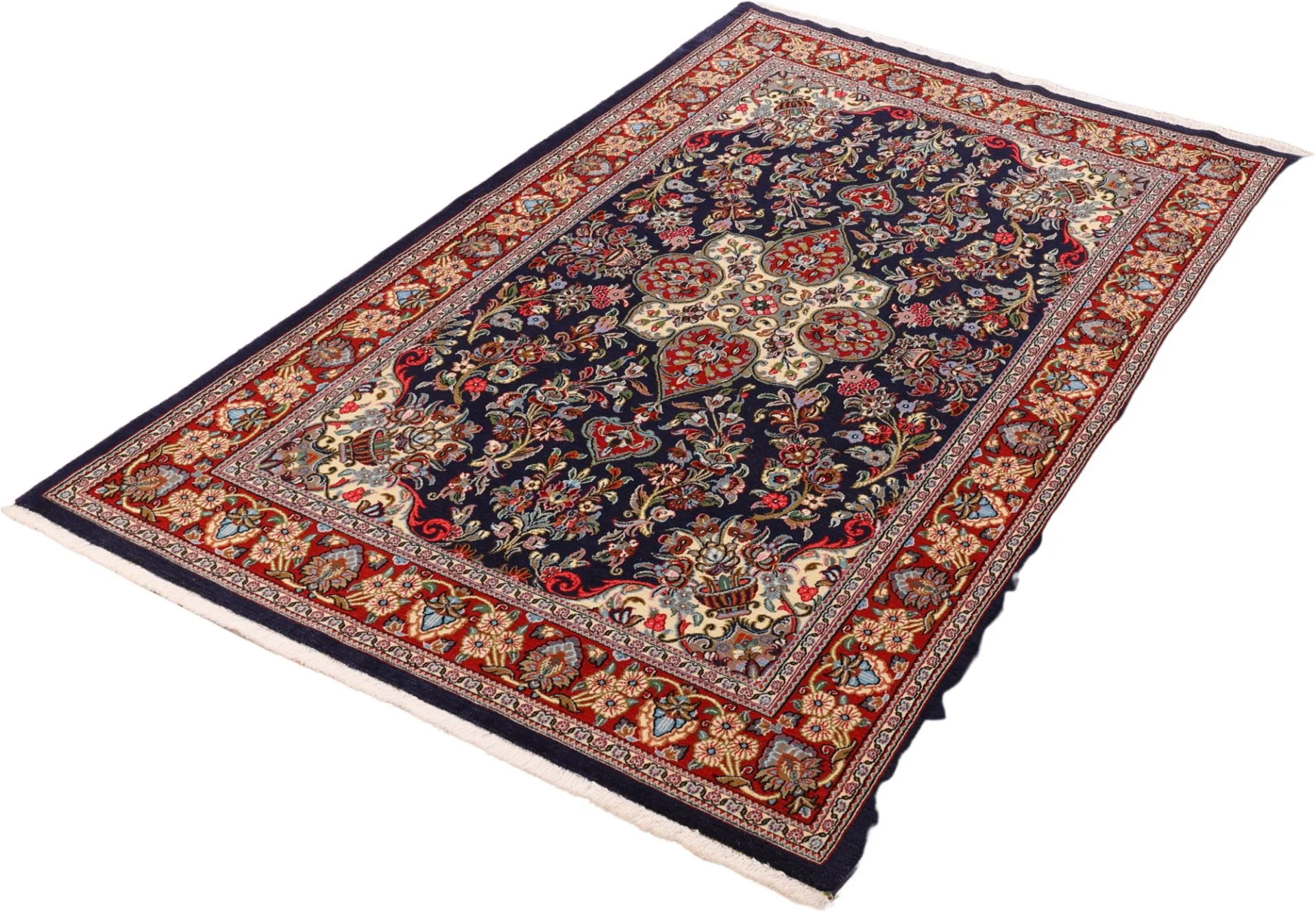 Hand-Knotted Wool Qom Persian Rug, 136 × 212 cm